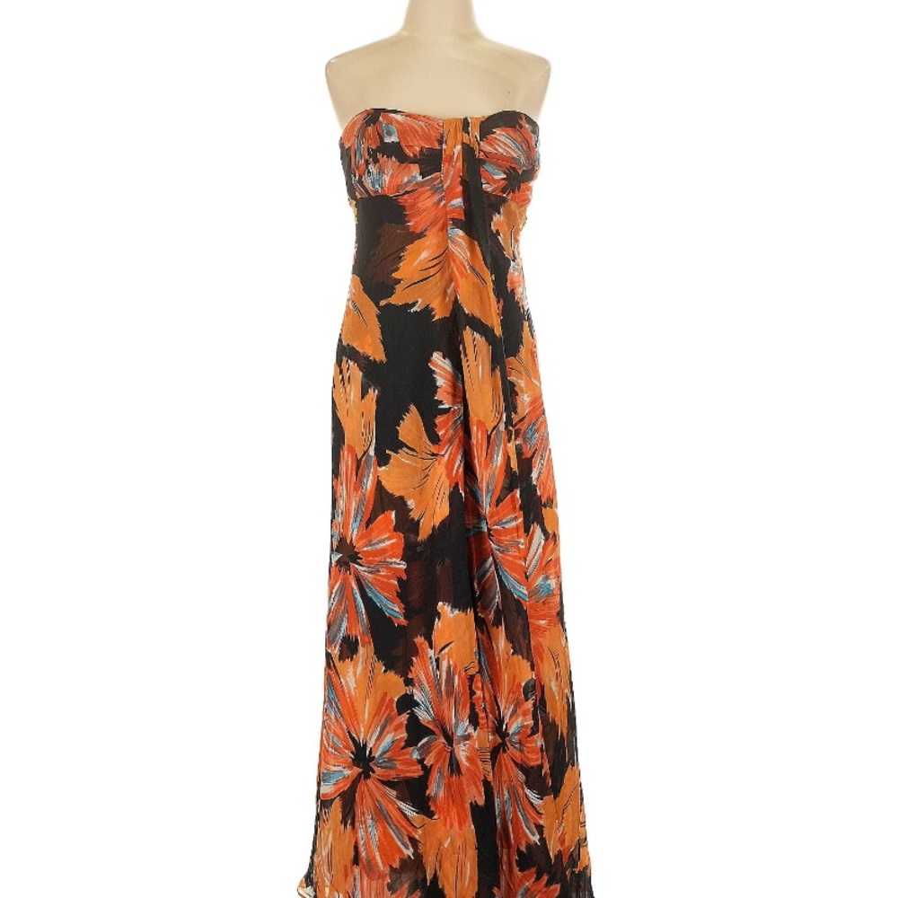 Donna Ricco Orange and Black Strapless Gown Resort Wear